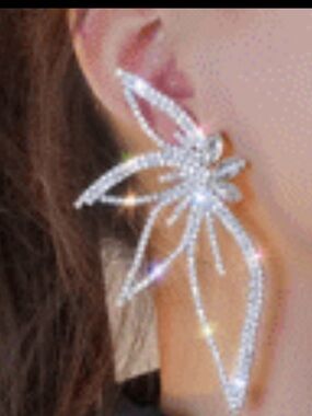 RHINESTONE Starburst Dazzling Pierced Earrings Stud Back 4”